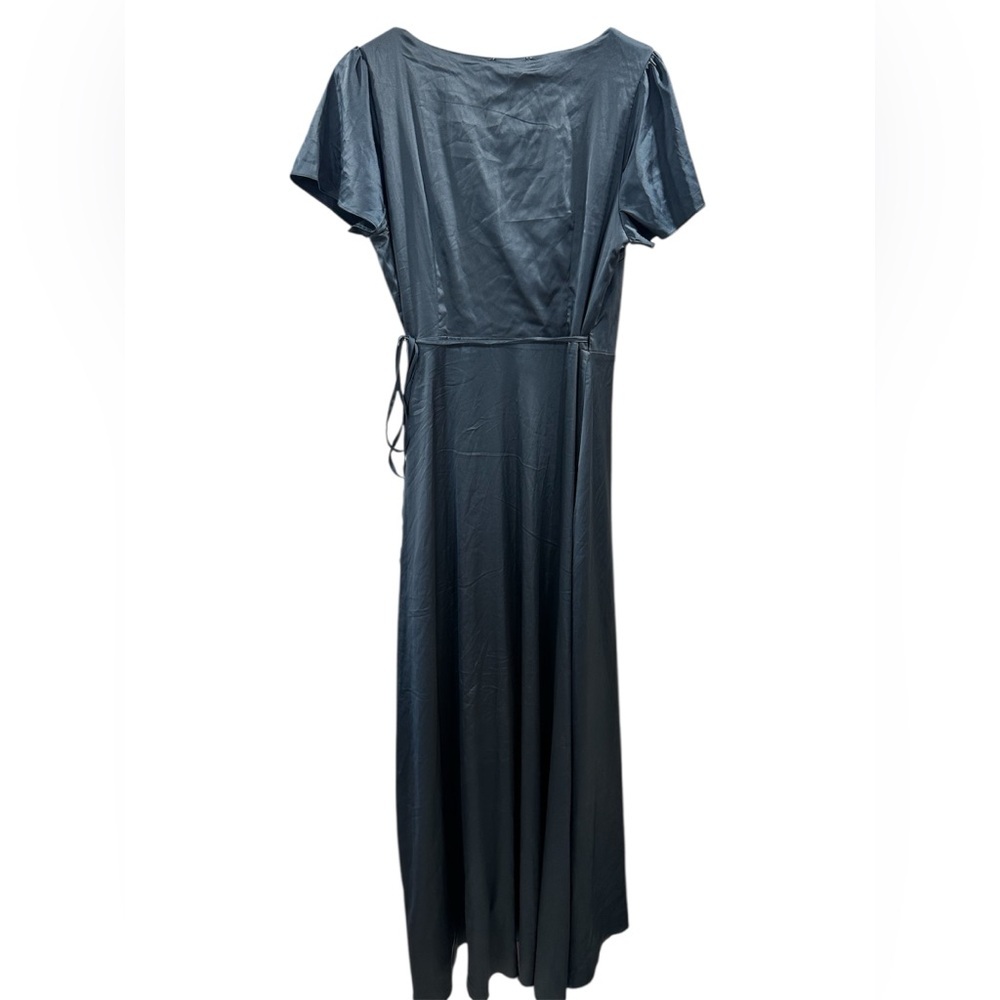 Baltic Born Krystal Satin Wrap Gown Size L Deep Blue - Picture 4 of 7